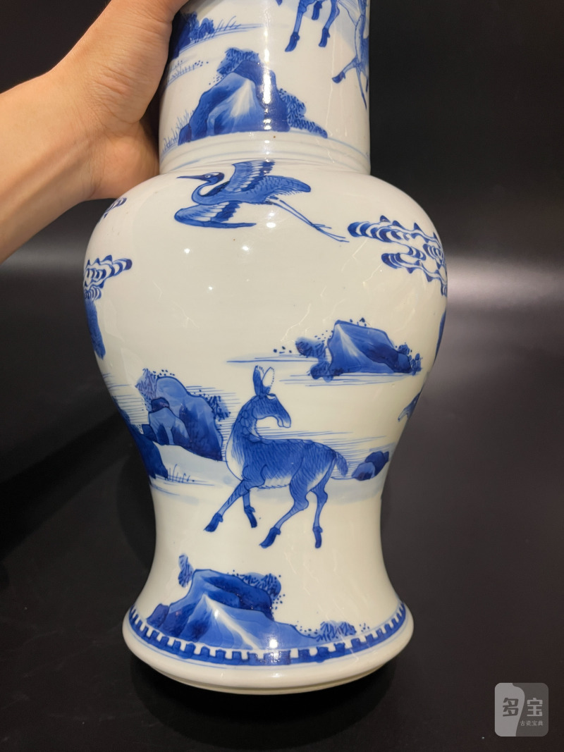 清康熙 青花山水松鹤延年凤尾尊 - 图14